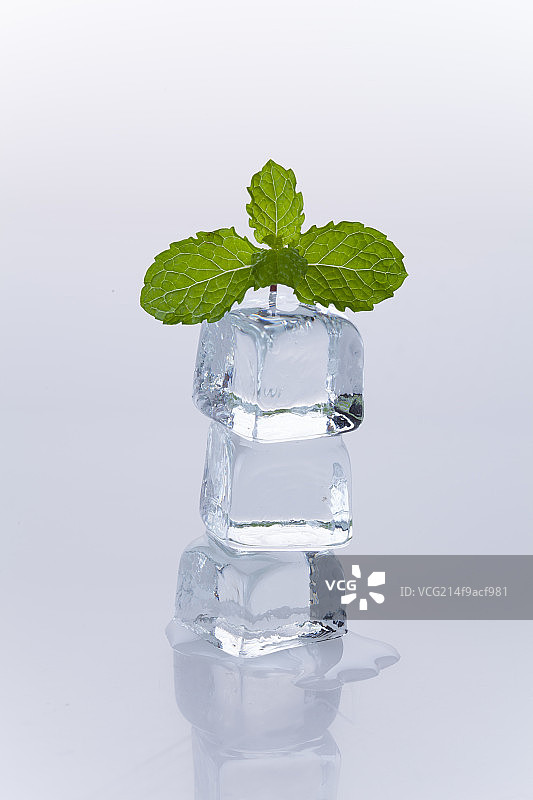 冰块和薄荷叶图片素材