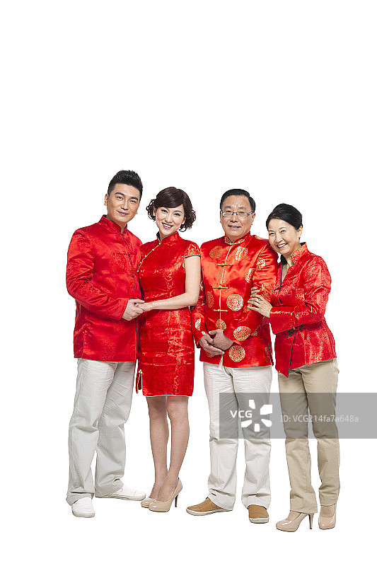 棚拍节日气氛中的唐装一家人团聚图片素材