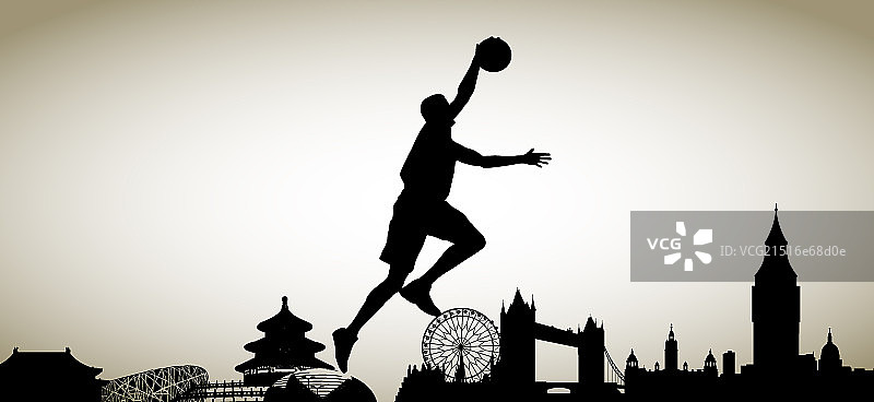 中英建筑及体育合成插画图片素材