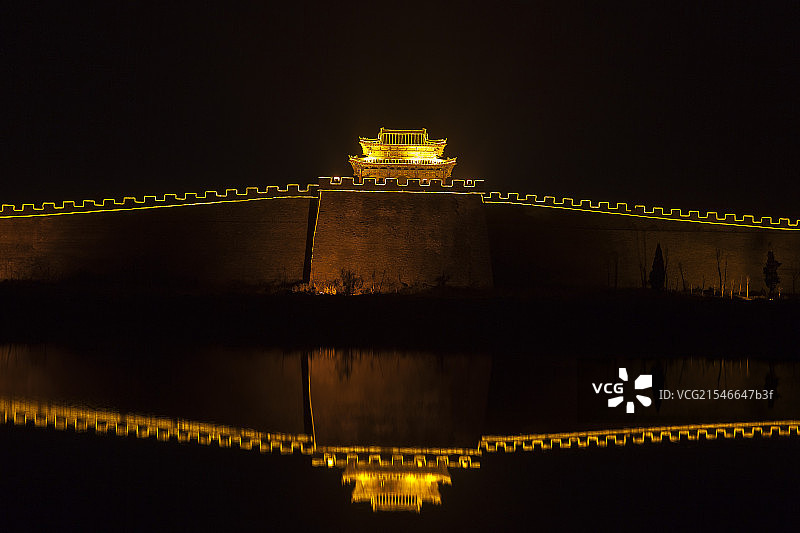 永年古城城墙夜景图片素材