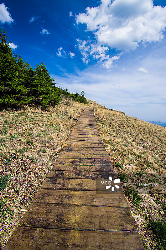 北京房山白草畔自然风景区木栈道图片素材