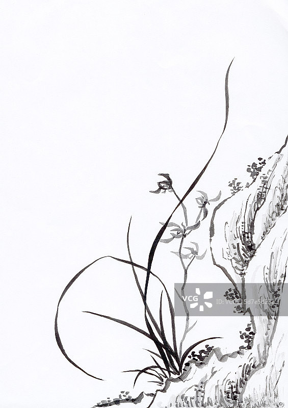 写意--奇石兰花图片素材