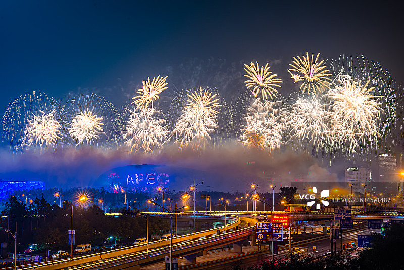 2014APEC烟火表演城市夜景图片素材