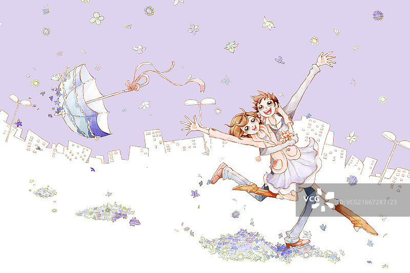 城市中的梦幻情侣图片素材