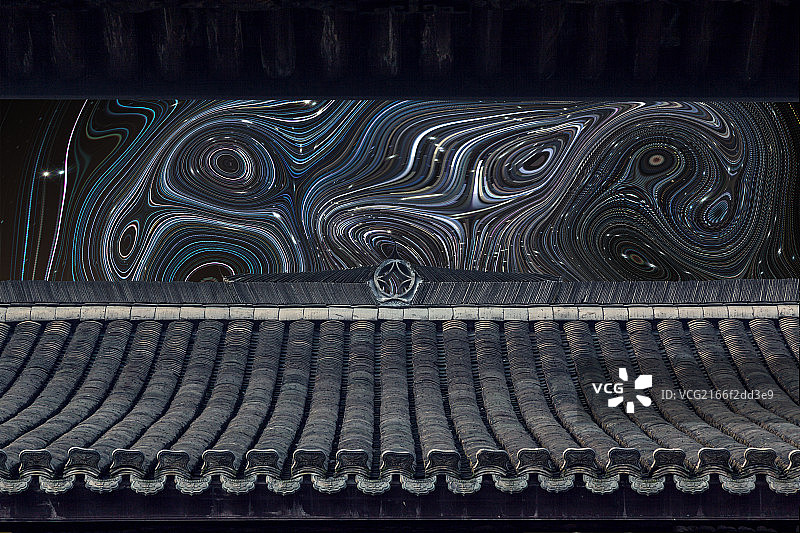 明清建筑虚幻星空图片素材