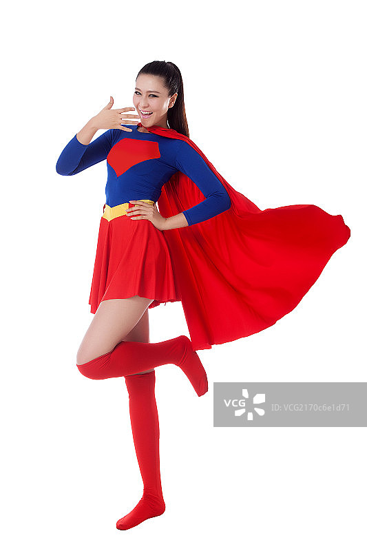 青年女人扮超人图片素材