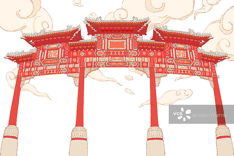 古典牌楼和祥云图片素材