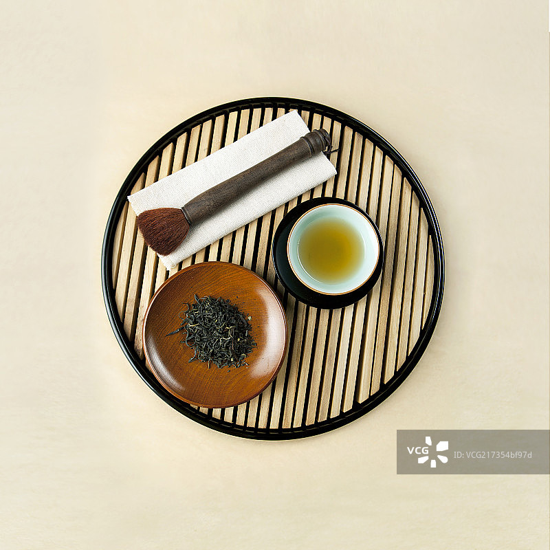 俯视的茶盘和茶具图片素材