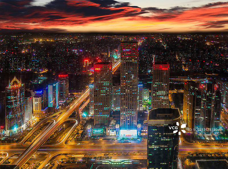 CBD国贸立交桥全景短终板红彩霞图片素材