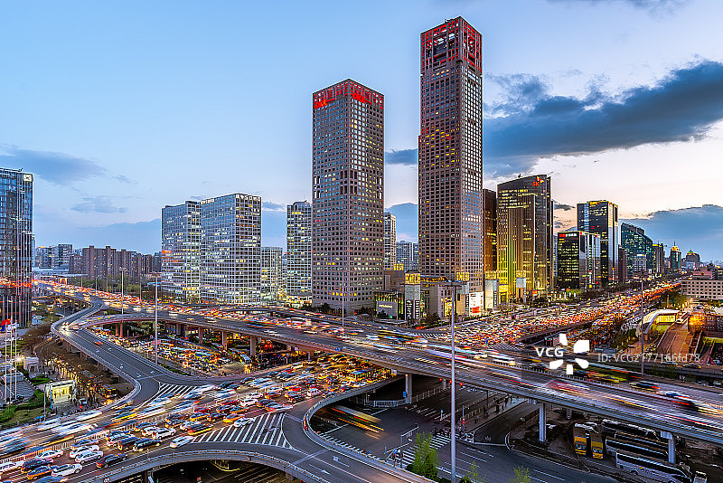 高机位拍摄北京城市主干道建筑群图片素材