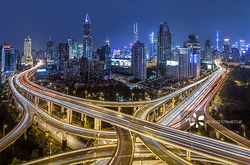 上海城市风光地标建筑 高架夜景图片素材