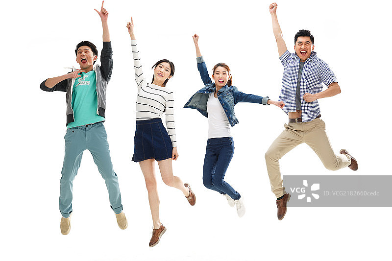 兴奋的大学生跳跃图片素材