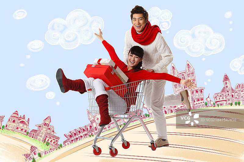 青年情侣购物图片素材