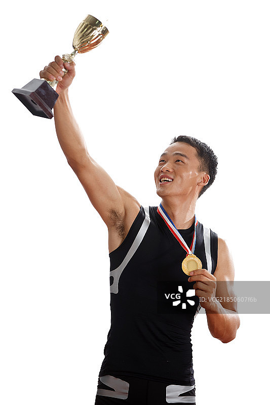 运动员赢得奖牌和奖杯图片素材