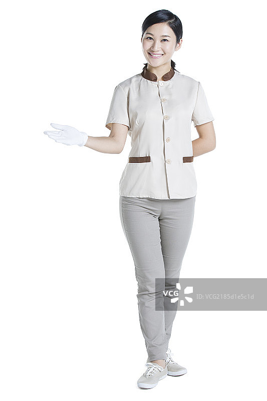 家政人员做欢迎手势图片素材