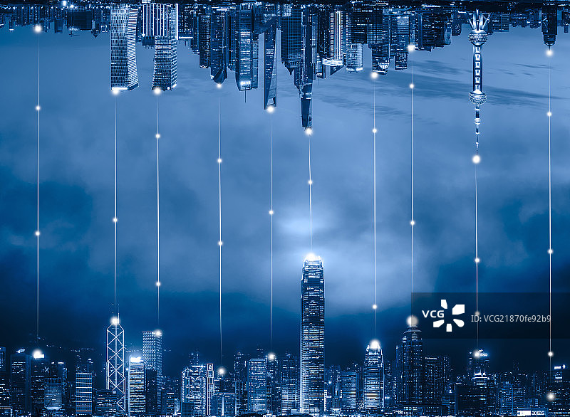 香港和上海地标建筑互联对话图片素材