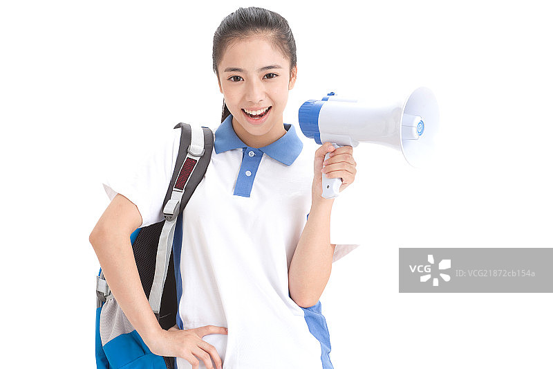一个中学女生拿着扩音器图片素材