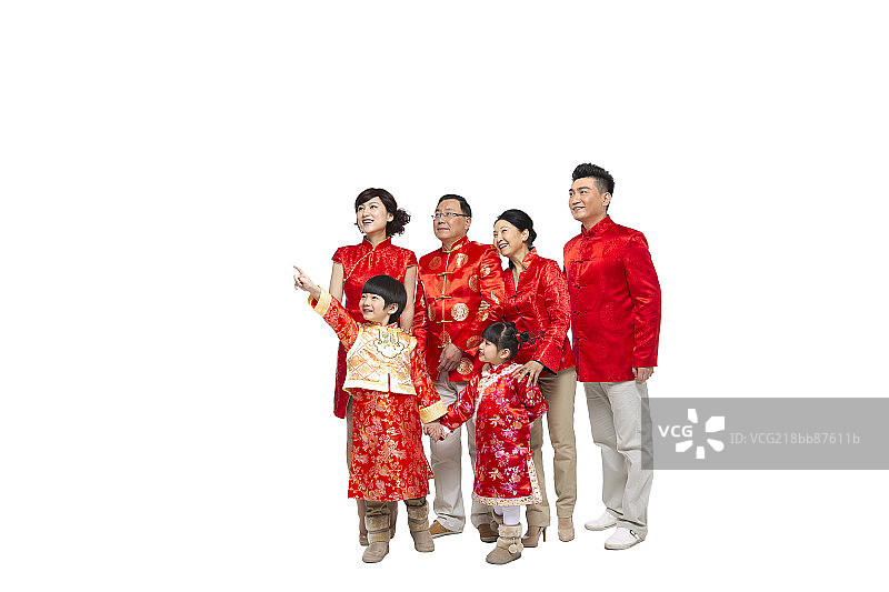 棚拍节日气氛中的唐装一家人团聚图片素材