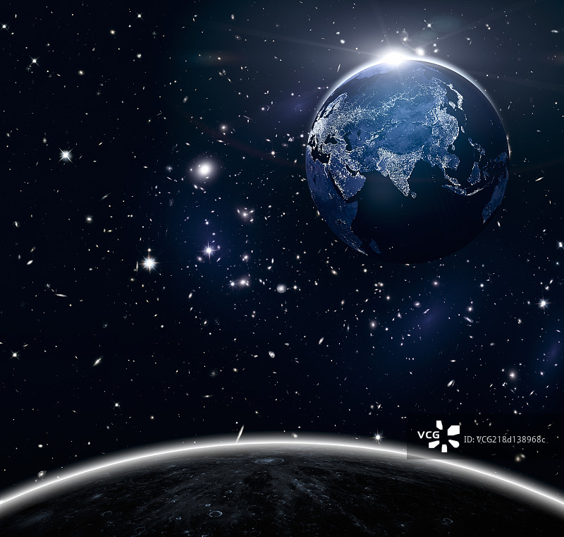 神秘奇幻的宇宙星空地球和月球图片素材