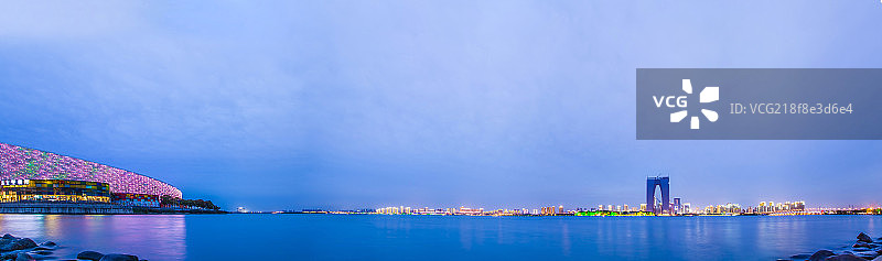 苏州金鸡湖暮色全景图片素材