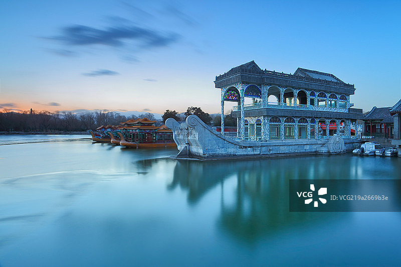 颐和园石舫日落图片素材