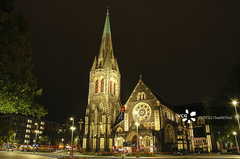 Christchurch Cathedral at night, New Zealand图片素材