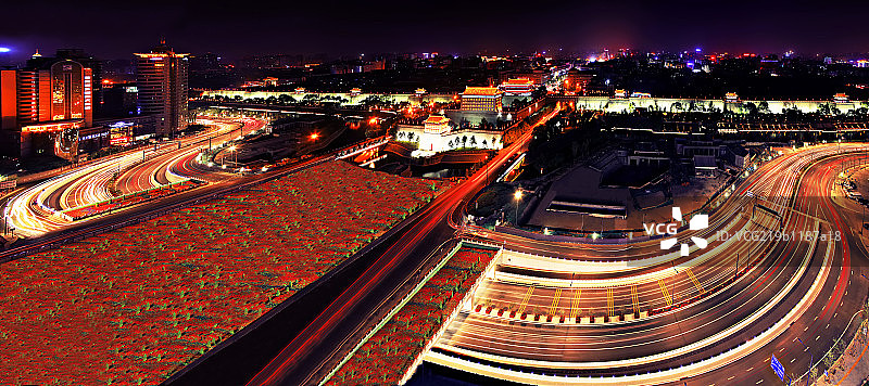 西安地标城墙全景小图大花坛图片素材