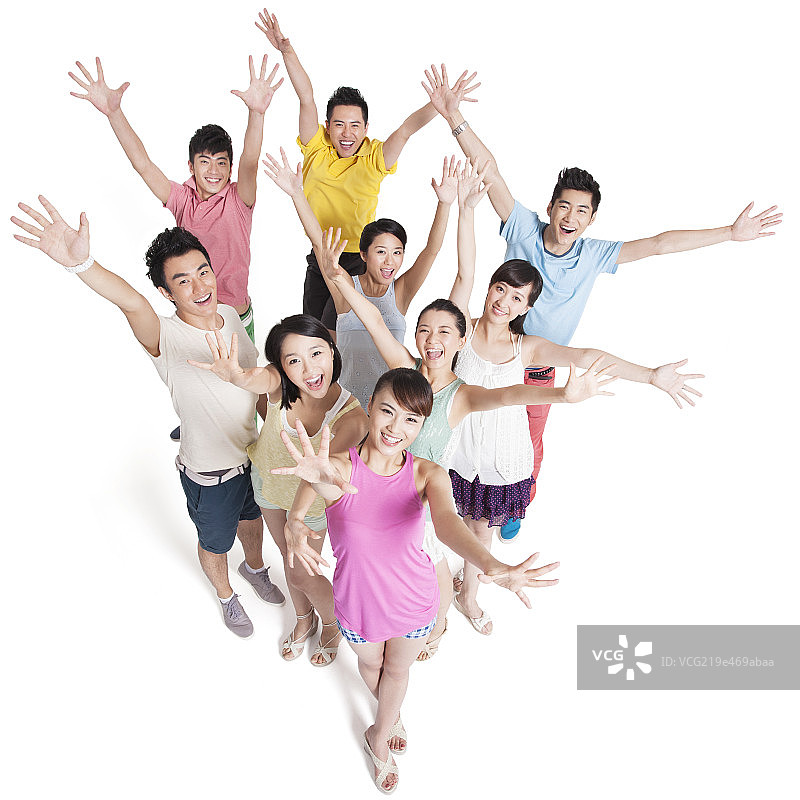 快乐年轻人伸出手图片素材