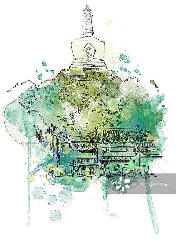 白塔风光插画图片素材