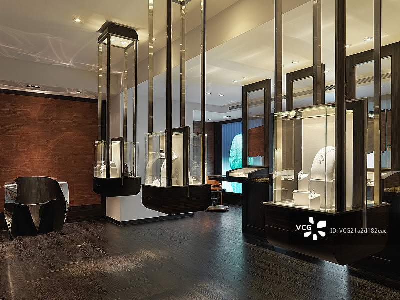 Jewelry display cabinets in modern store图片素材