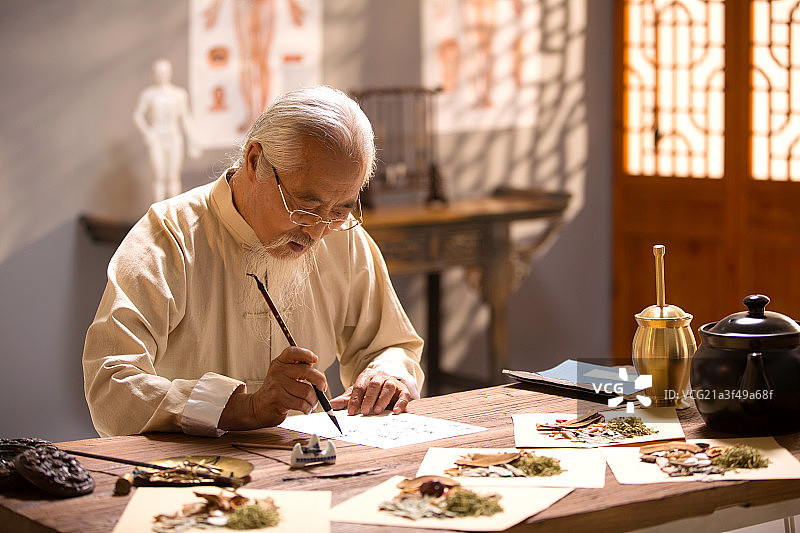 老中医写药方图片素材