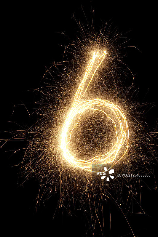 长时间曝光的光绘摄影数字6图片素材