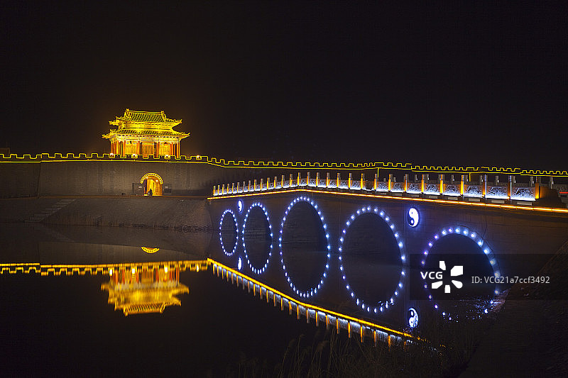 永年古城城墙夜景图片素材