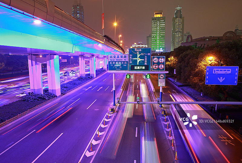 上海高架道路夜景图片素材