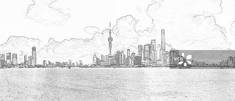 上海外滩风光素描图片素材