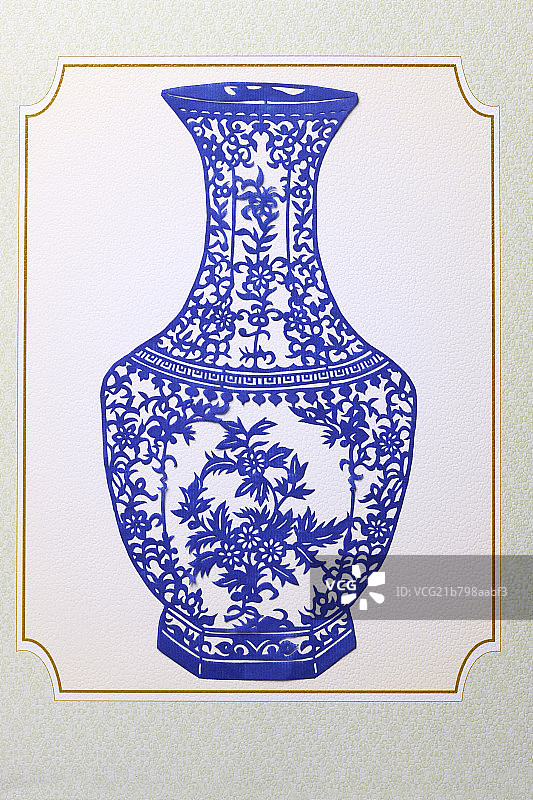 剪纸-青花瓷花瓶图片素材