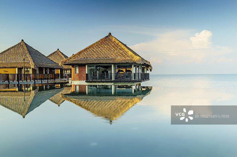 黄金棕榈水上屋图片素材