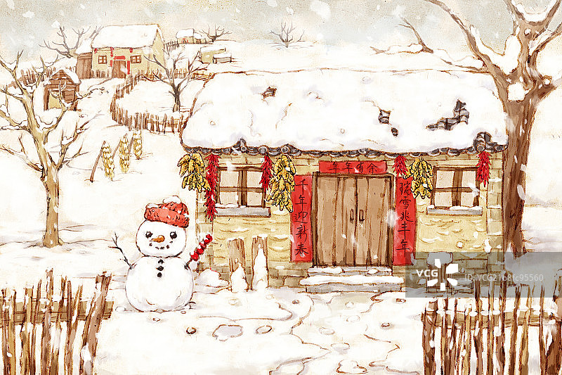 屋子和雪人图片素材