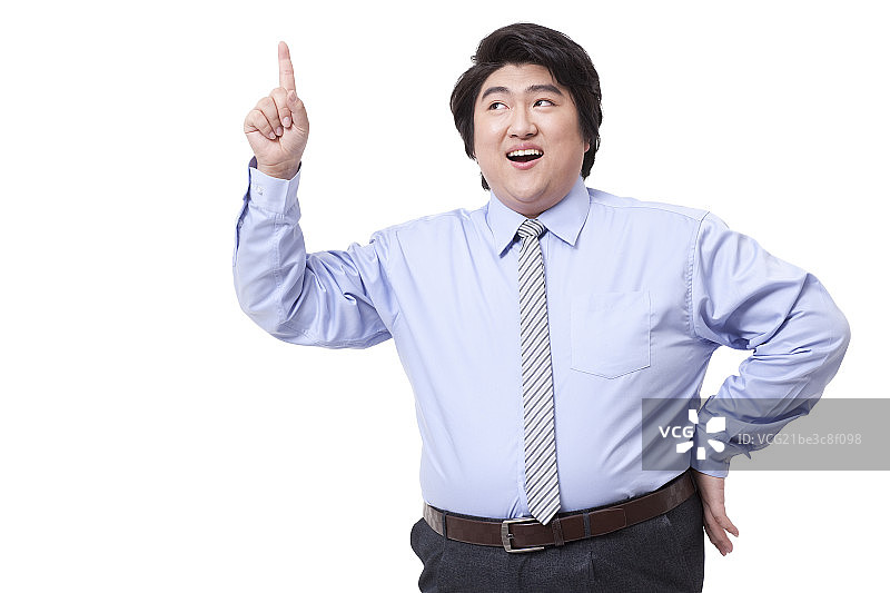 肥胖的商务男士竖起食指图片素材