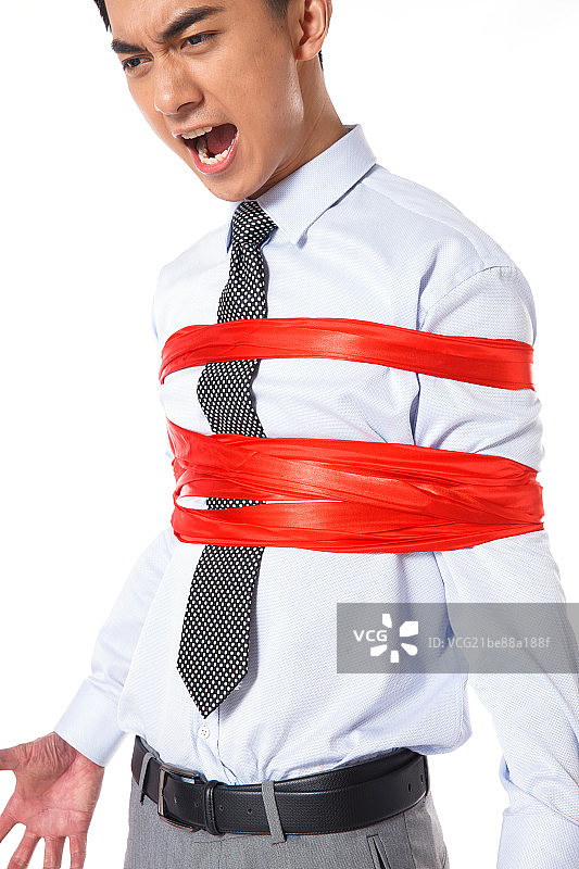 商务男士被绳子捆住图片素材