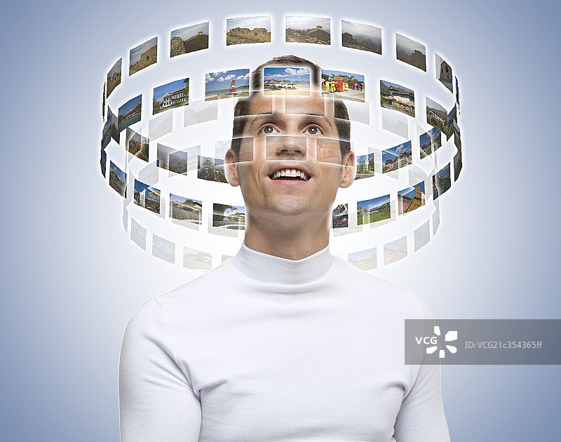 高科技研究人员与全息图图片素材