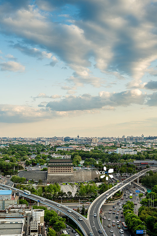 高机位拍摄北京城市主干道建筑群德胜门图片素材