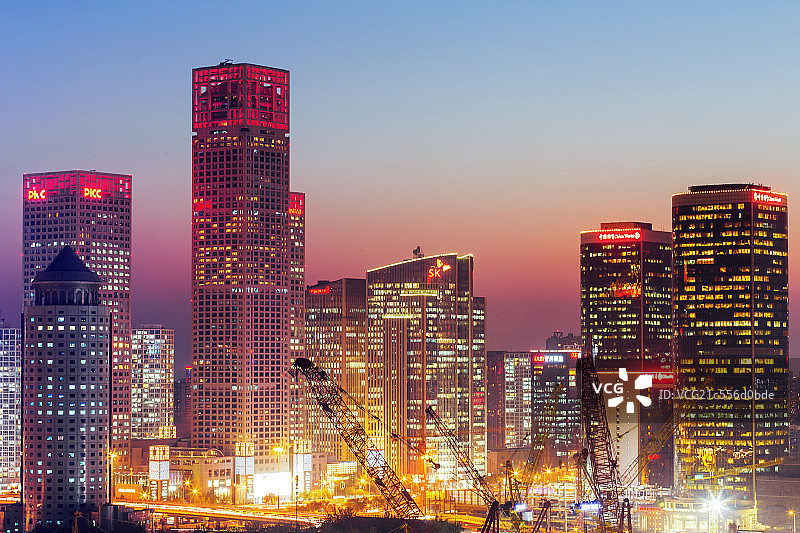 北京国贸CBD建筑群夜景图片素材