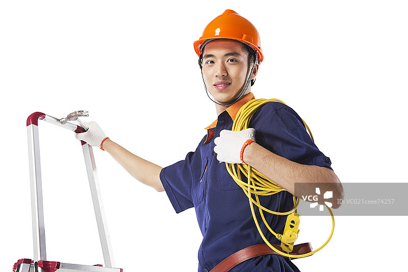 头戴橘色安全帽的工人图片素材