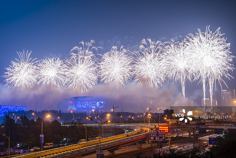 2014APEC烟火表演城市夜景图片素材