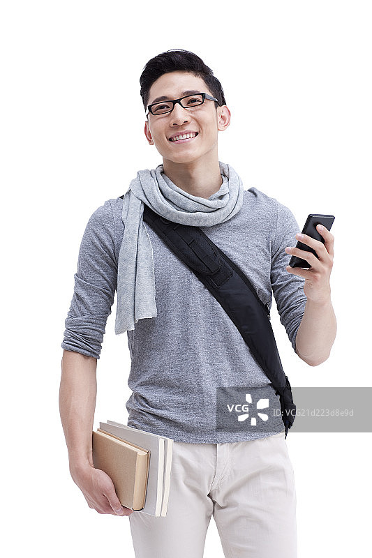 男性大学生和手机图片素材