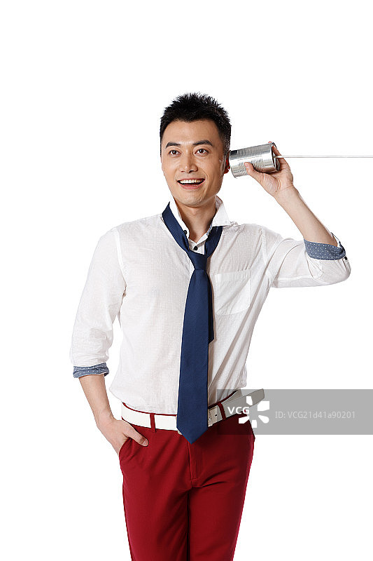 青年男人使用听筒图片素材