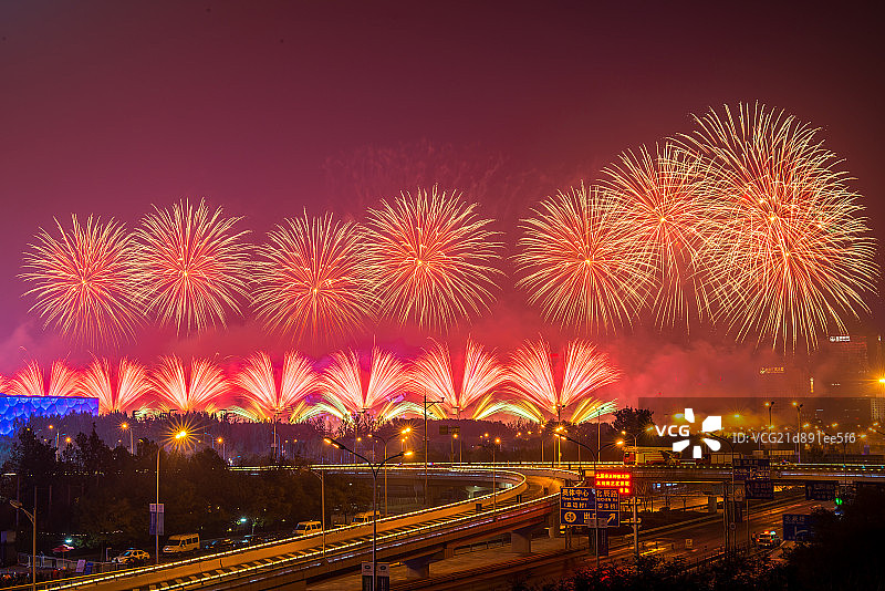 2014APEC烟火表演城市夜景图片素材