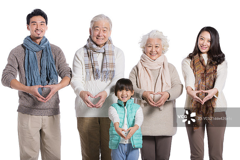 做手势的一家五口图片素材