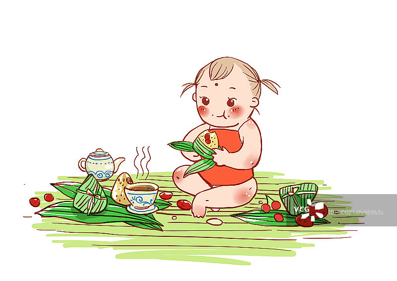 吃粽子的中国娃娃图片素材